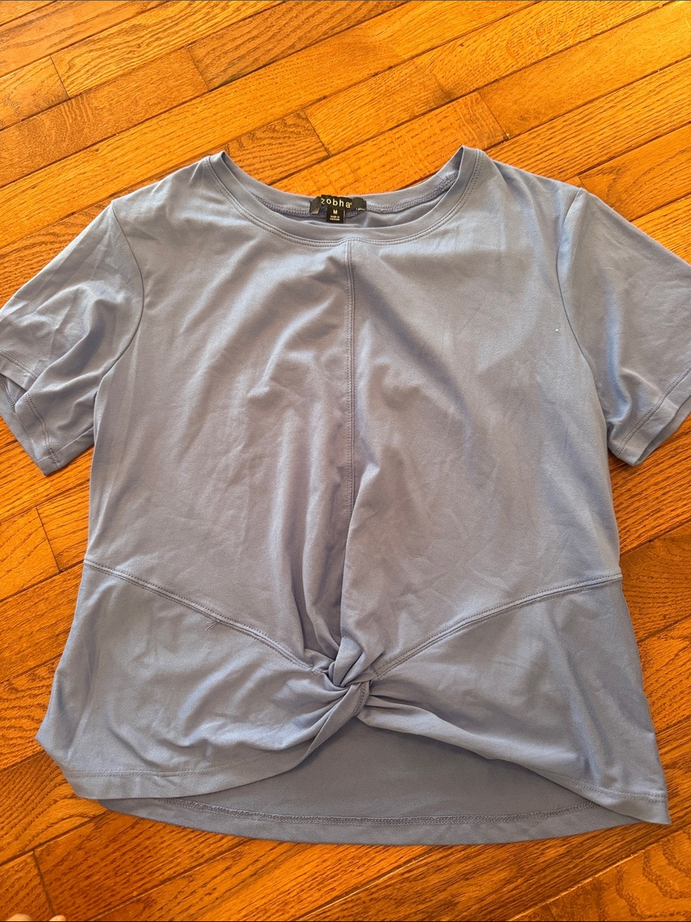 Zobha Periwinkle  Knot-Front Short Sleeve soft athletic Tee